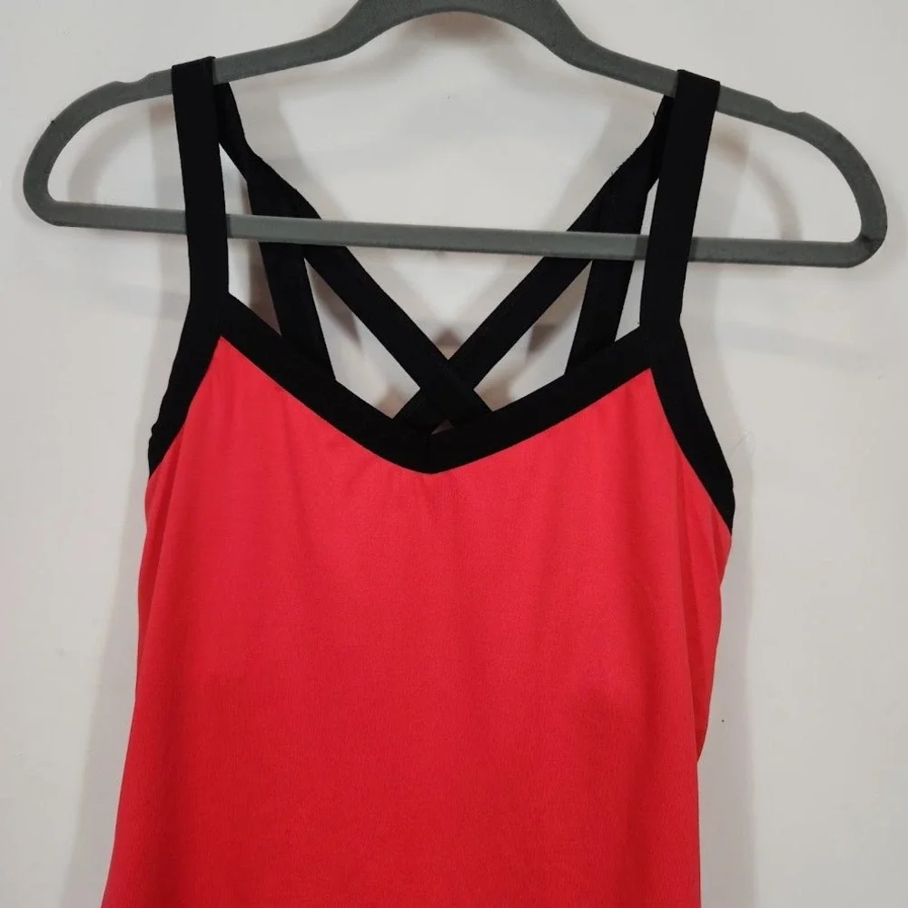 Asics Red and Black Criss Cross Strappy Athletic Tank Top Activewear - Medium - Picture 2 of 6